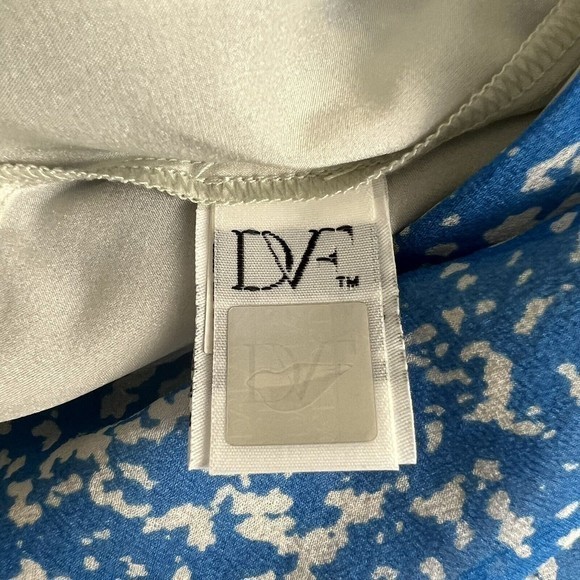 Diane Von Furstenburg Womens Blue White Fleck Silk Lainey Shift‎ Mini Dress 0 - Picture 5 of 6